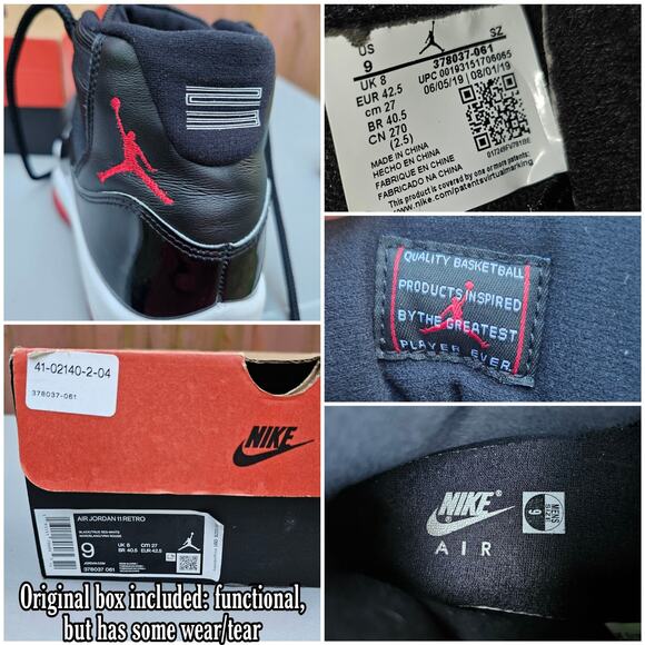 Air Jordan 11 Retro Playoffs Bred Size 9 Black Red XI Nike Jumpan 23 378037-061 - Picture 8 of 16